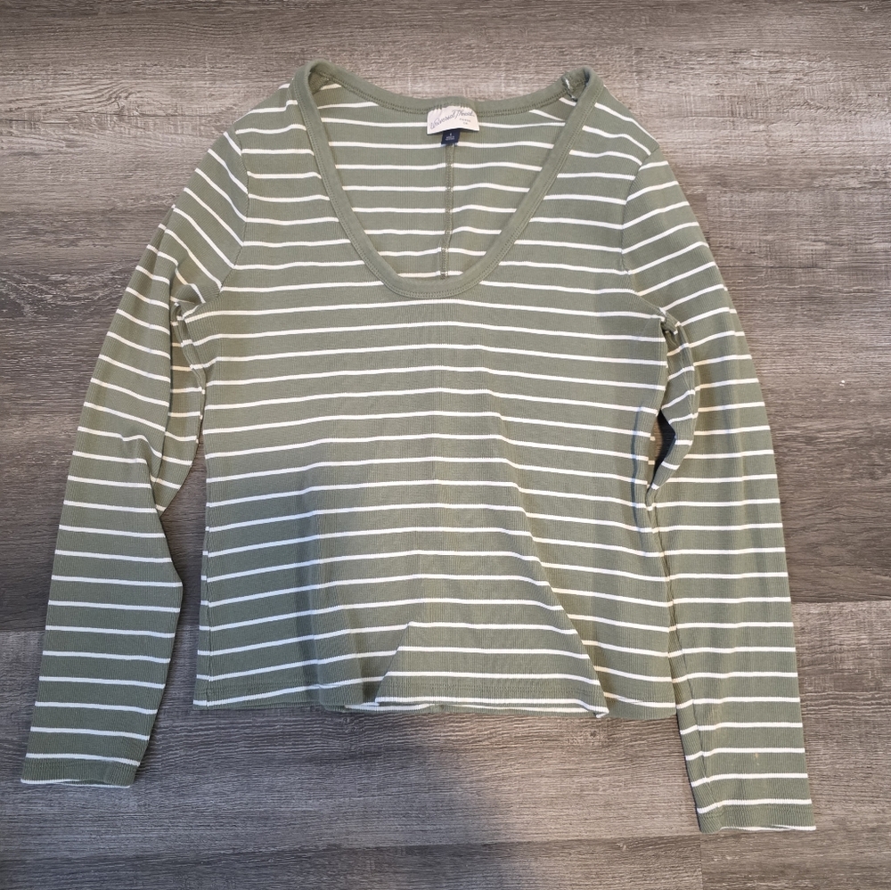 Universal Thread Olive and White Striped Top